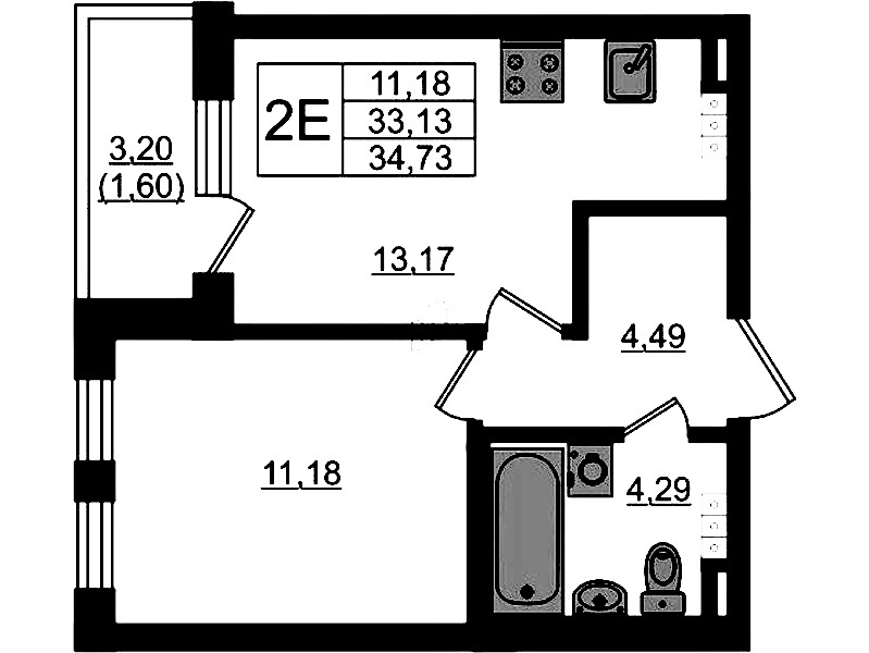 1-комнатная квартира 34.73 м², 4/4 эт., ЖК «Новая история»